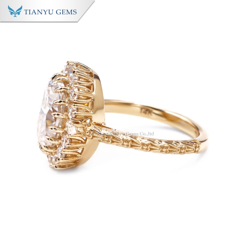 Tianyu Gems Oval Cut Moissanite Vintage Ring 14k Yellow Gold Engagement Ring 6