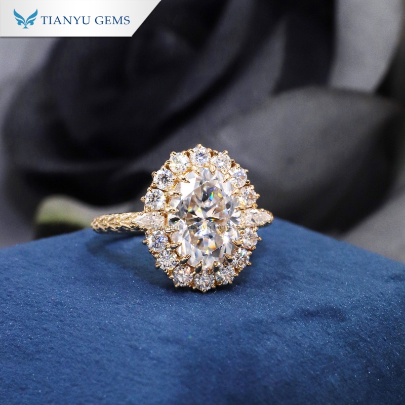 Tianyu Gems Oval Cut Moissanite Vintage Ring 14k Yellow Gold Engagement Ring 2