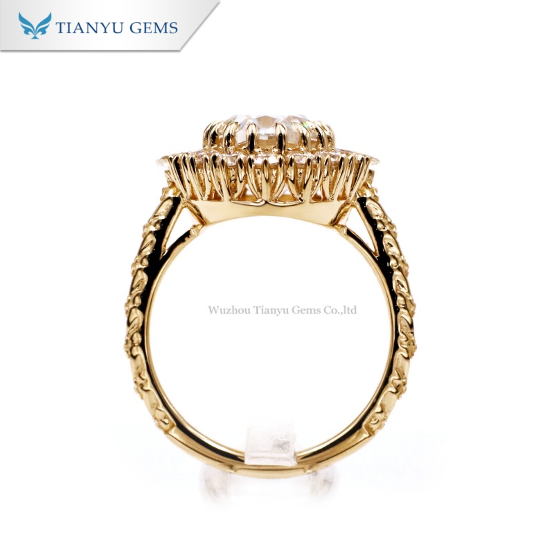 Tianyu Gems Oval Cut Moissanite Vintage Ring 14k Yellow Gold Engagement Ring 3