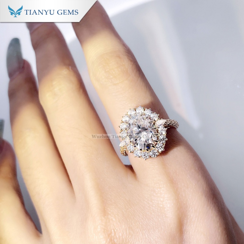 Tianyu Gems Oval Cut Moissanite Vintage Ring 14k Yellow Gold Engagement Ring 4