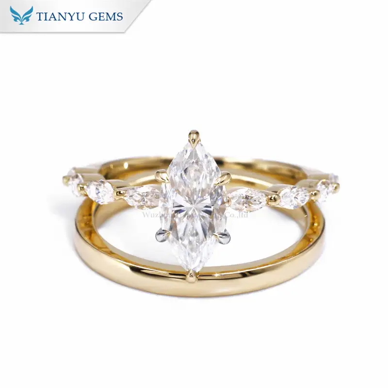 Tianyu Gems 14k Ring Set Moissanite Diamond Bridal Set Marquise Wedding Set Yellow Gold 1