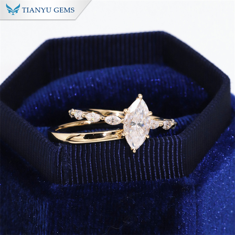 Tianyu Gems 14k Ring Set Moissanite Diamond Bridal Set Marquise Wedding Set Yellow Gold 2