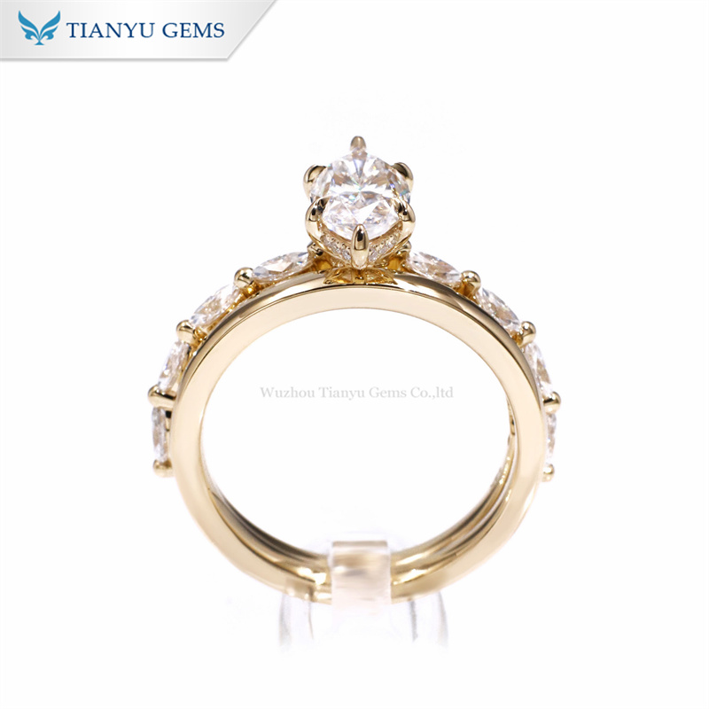 Tianyu Gems 14k Ring Set Moissanite Diamond Bridal Set Marquise Wedding Set Yellow Gold 3
