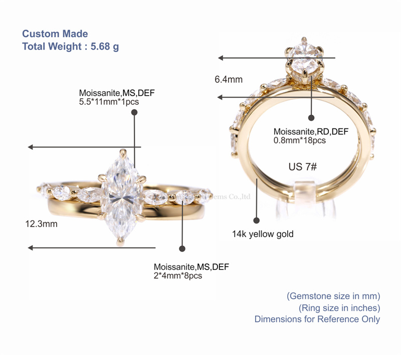 Tianyu Gems 14k Ring Set Moissanite Diamond Bridal Set Marquise Wedding Set Yellow Gold 5