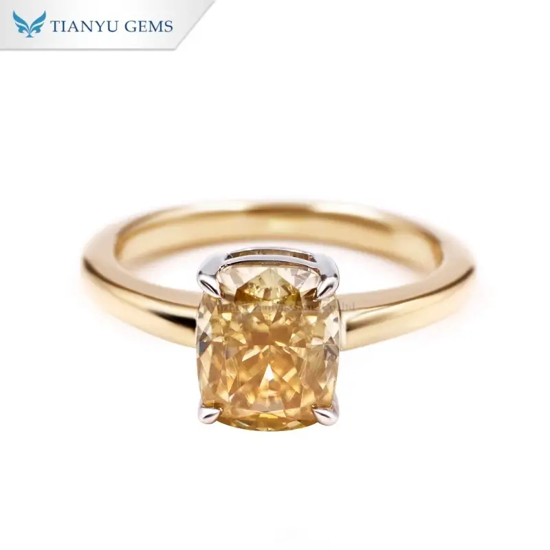 Tianyu Gems lce Radiant Cut Yellow Moissanite Engagement Ring 18k White&amp;Yellow Gold Ring 1