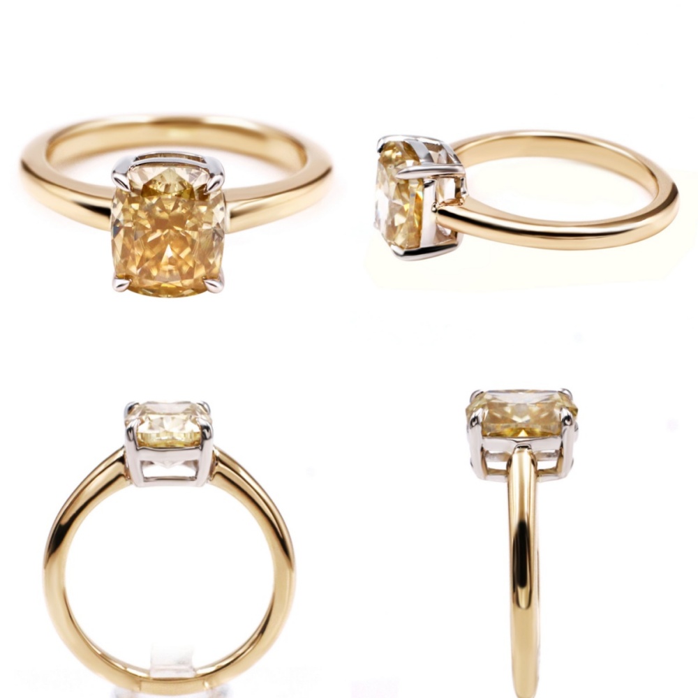 Tianyu Gems lce Radiant Cut Yellow Moissanite Engagement Ring 18k White&Yellow Gold Ring 6