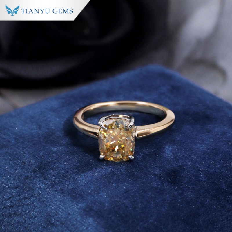 Tianyu Gems lce Radiant Cut Yellow Moissanite Engagement Ring 18k White&Yellow Gold Ring 2