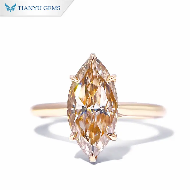 Tianyu Gems Marquise Engagement Ring Champagne Moissanite Yellow Gold Women's Ring 1