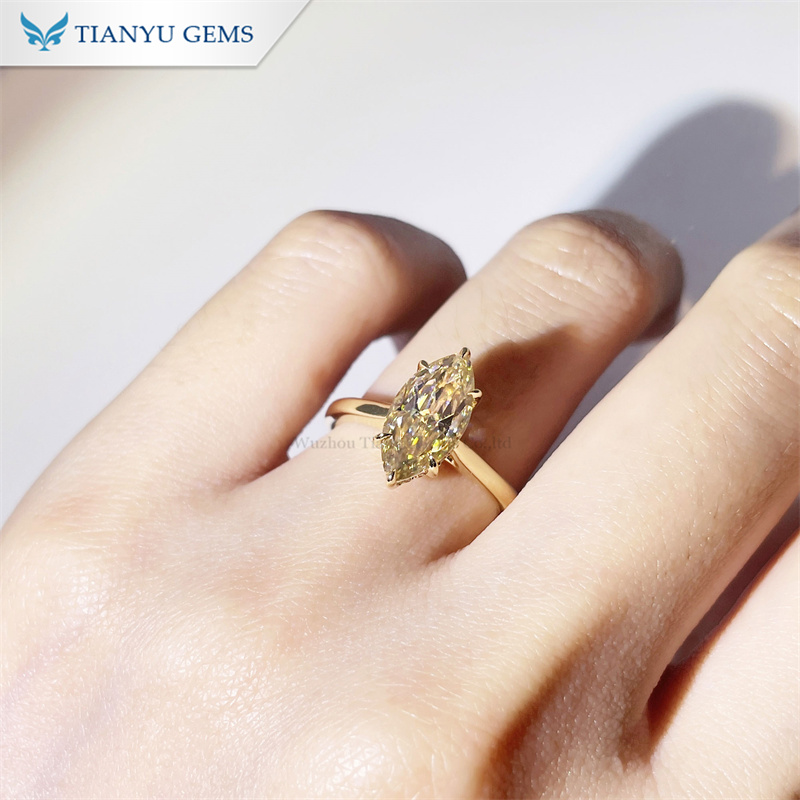 Tianyu Gems Marquise Engagement Ring Champagne Moissanite Yellow Gold Women's Ring 4