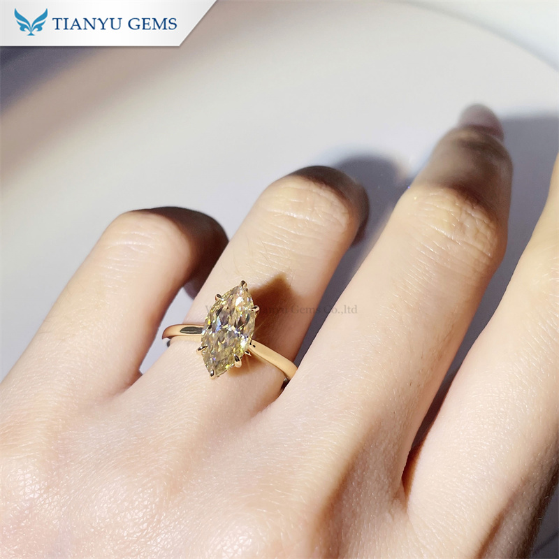 Tianyu Gems Marquise Engagement Ring Champagne Moissanite Yellow Gold Women's Ring 2