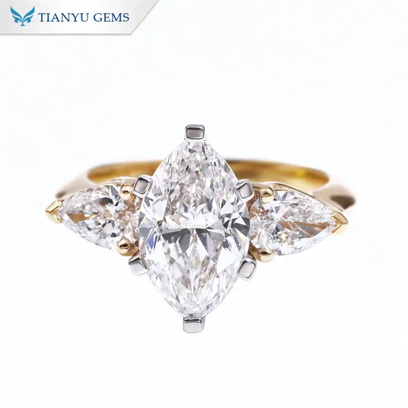 Tianyu Gems Marquise Pear Cut Three-stone Engagement Ring 18k Lab Diamond Ring 1