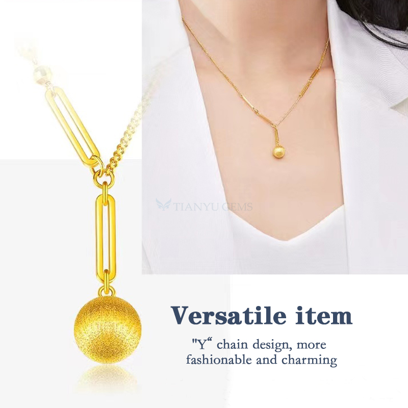 Tianyu Gems customized real gold chain golden ball pendant necklaces 24k gold necklace for women 4
