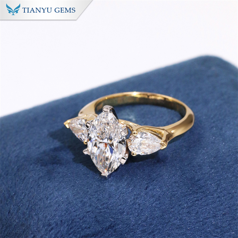 Tianyu Gems Marquise Pear Cut Three-stone Engagement Ring 18k Lab Diamond Ring 2