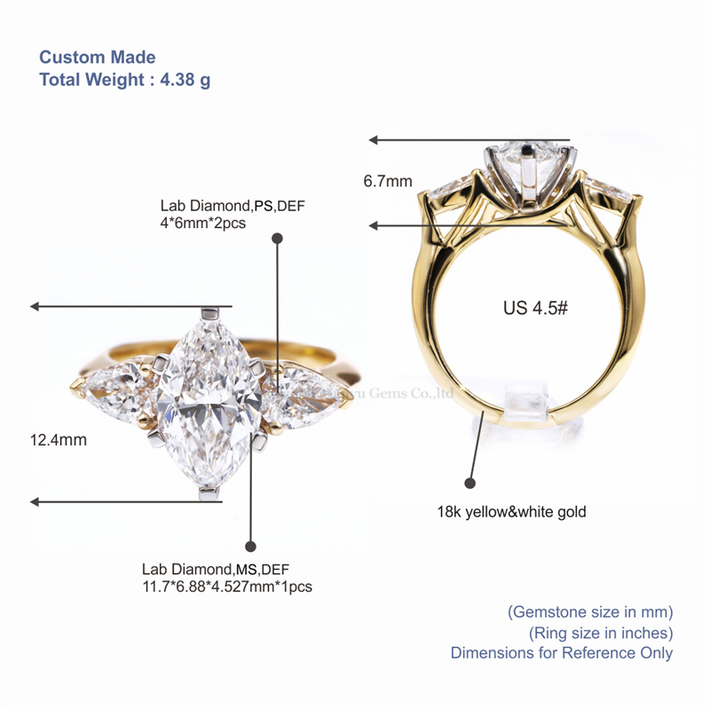 Tianyu Gems Marquise Pear Cut Three-stone Engagement Ring 18k Lab Diamond Ring 5