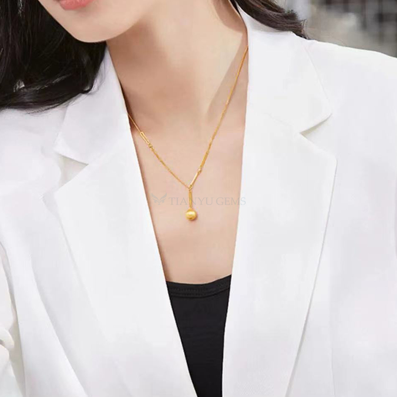 Tianyu Gems customized real gold chain golden ball pendant necklaces 24k gold necklace for women 5