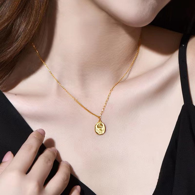 Tianyu Gems customized rose tag pendant 24k gold necklace 4