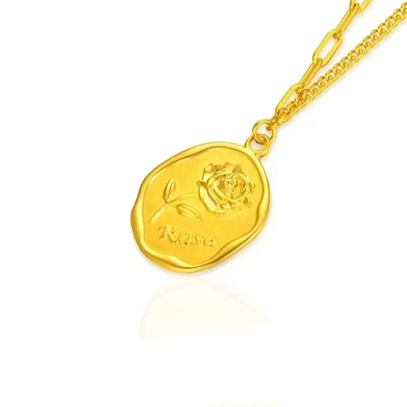 Tianyu Gems customized rose tag pendant 24k gold necklace 1
