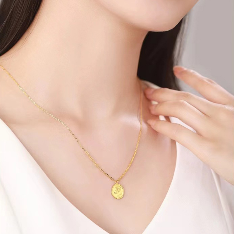 Tianyu Gems customized rose tag pendant 24k gold necklace 5