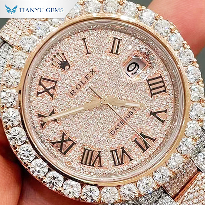 Montre Tianyu Gems en or 14k/18k sertie de diamants et de moissanite, style hip-hop. 6