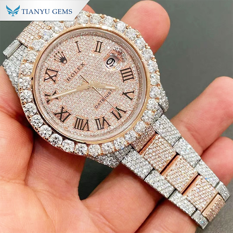 Montre Tianyu Gems en or 14k/18k sertie de diamants et de moissanite, style hip-hop. 5