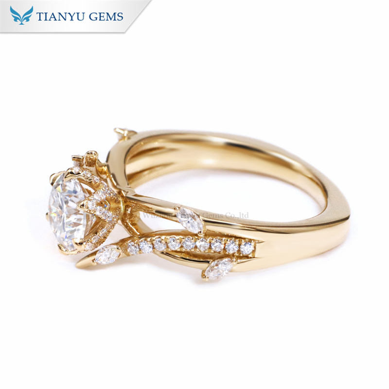Tianyu Gems Round Vine Yellow Gold Ring 14k Moissanite Vine Engagement Ring 3