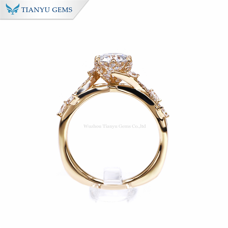 Tianyu Gems Round Vine Yellow Gold Ring 14k Moissanite Vine Engagement Ring 6