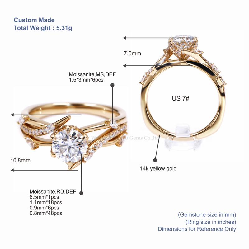 Tianyu Gems Round Vine Yellow Gold Ring 14k Moissanite Vine Engagement Ring 5