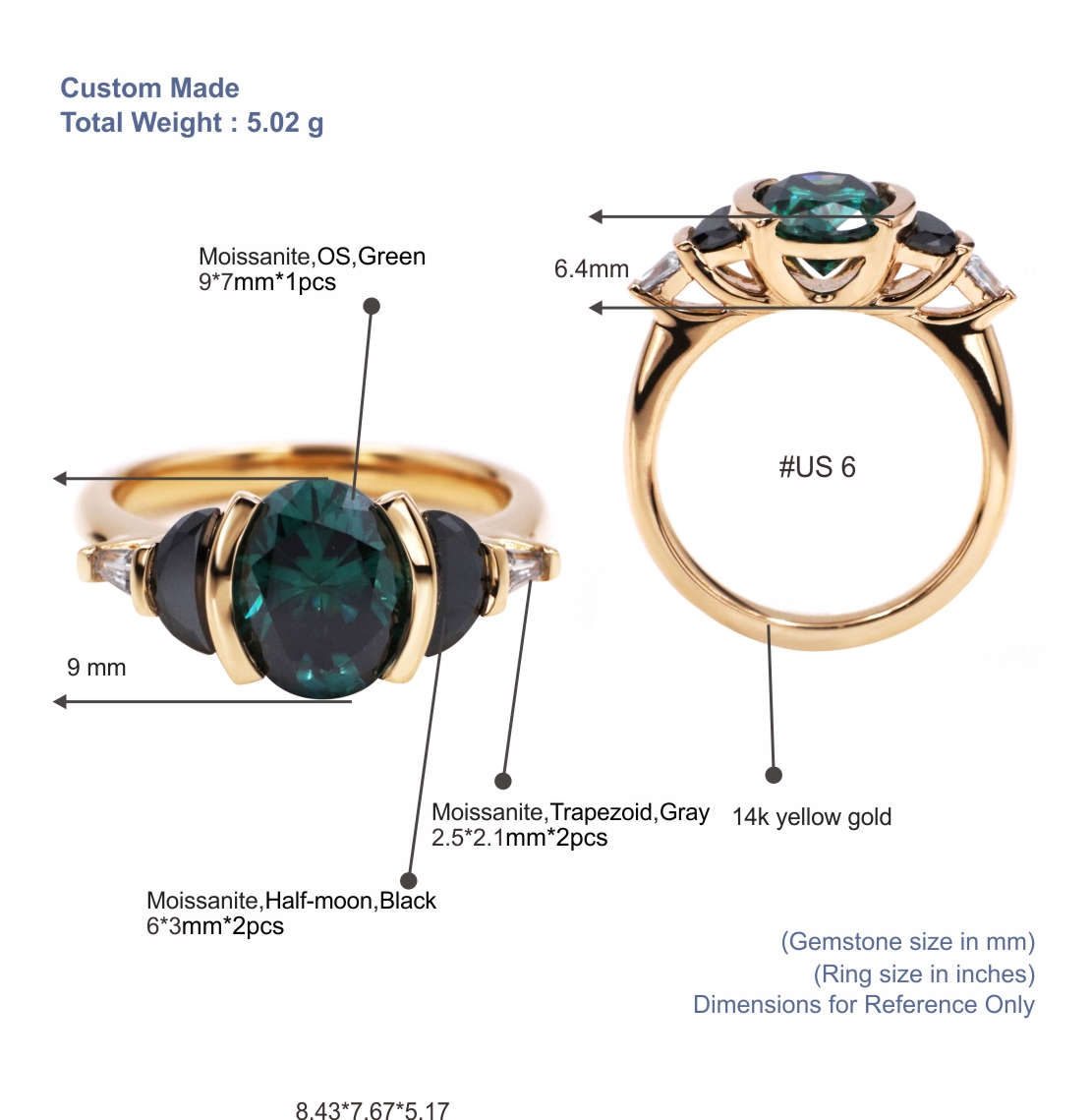 Anel de Noivado Tianyu Gems com Diamante Moissanita de Corte Oval em Ouro Amarelo 14k 5