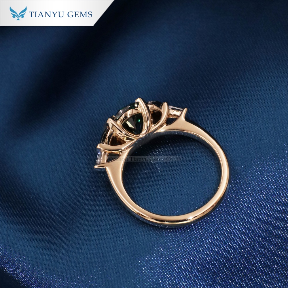 Anel de Noivado Tianyu Gems com Diamante Moissanita de Corte Oval em Ouro Amarelo 14k 3