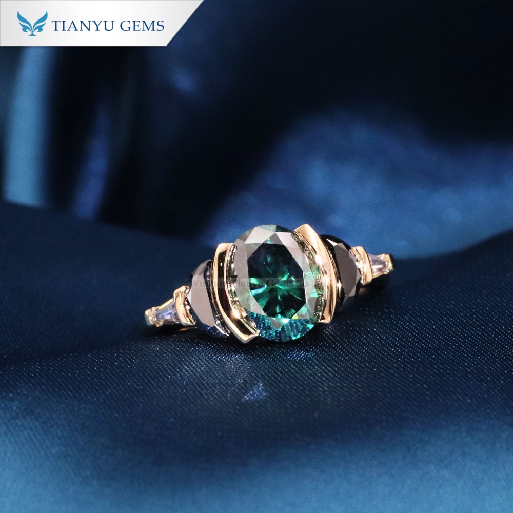 Anel de Noivado Tianyu Gems com Diamante Moissanita de Corte Oval em Ouro Amarelo 14k 2