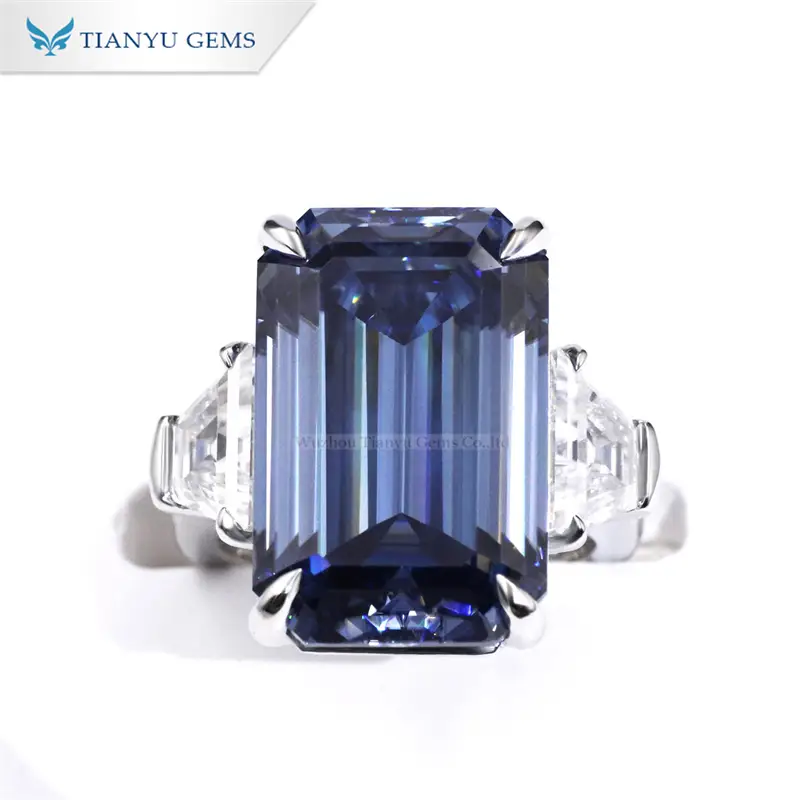 Tianyu Gmes emerald cut three stone 14k/18k white gold ring for women 1