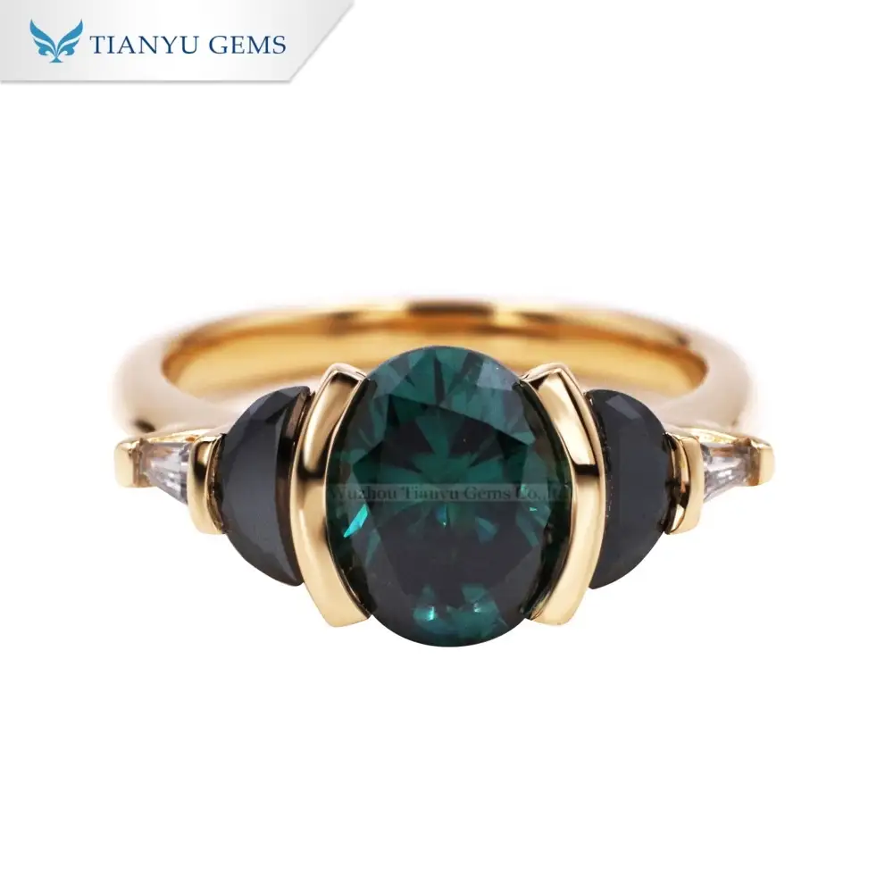 Anel de Noivado Tianyu Gems com Diamante Moissanita de Corte Oval em Ouro Amarelo 14k 1