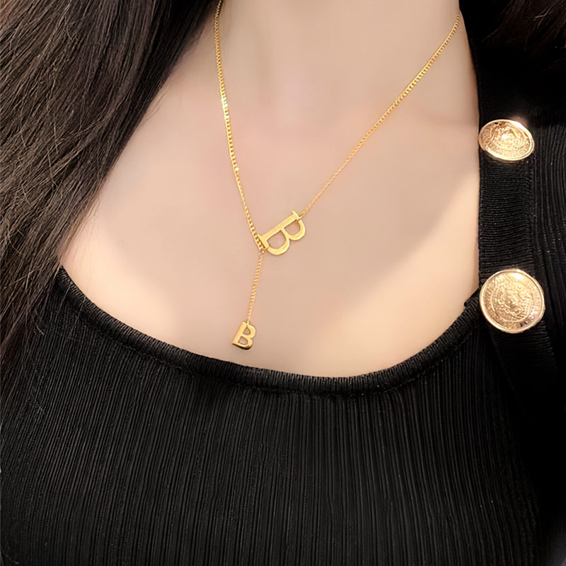 สร้อยคอทองคำ 24k สั่งทำพิเศษ ตัวอักษร B จาก Tianyu Gems 5