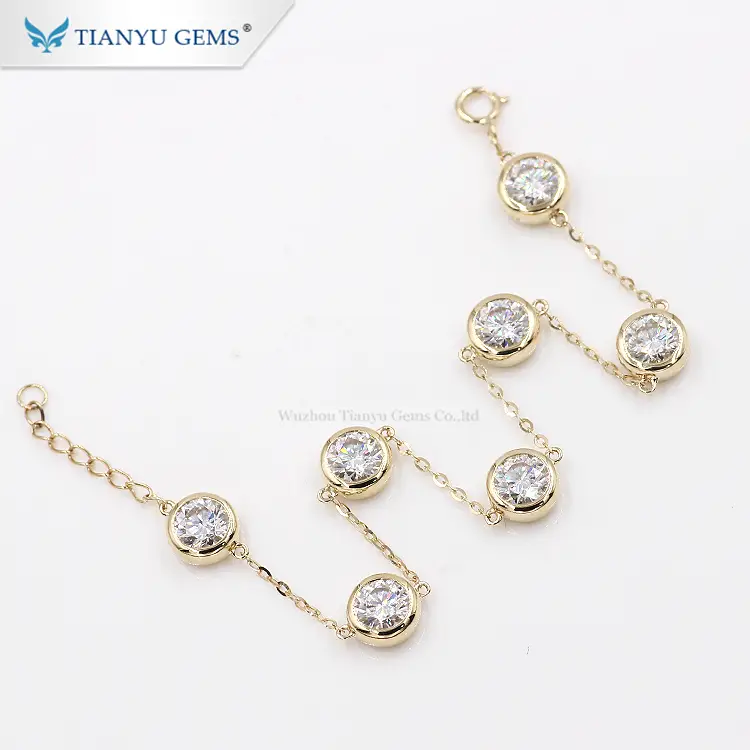 pure gold moissanite diamonds bracelet simple design bezel setting diamonds chain bracelet 1