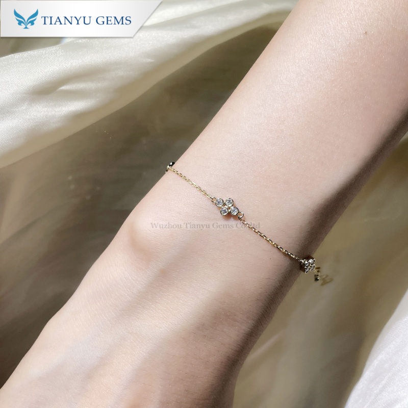 Tianyu Gems  Round Cut Lab Sapphire Bracelet 14k Yellow Gold  Bezel Setting Bracelet 4