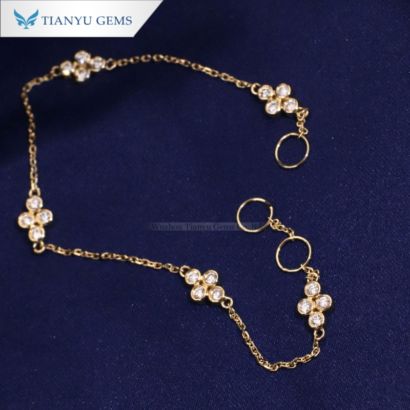 Tianyu Gems  Round Cut Lab Sapphire Bracelet 14k Yellow Gold  Bezel Setting Bracelet 2