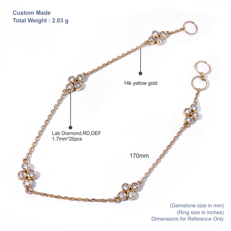 Tianyu Gems  Round Cut Lab Sapphire Bracelet 14k Yellow Gold  Bezel Setting Bracelet 5