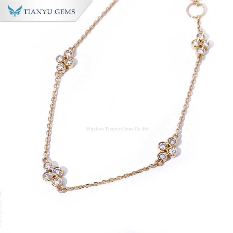 Tianyu Gems  Round Cut Lab Sapphire Bracelet 14k Yellow Gold  Bezel Setting Bracelet 3