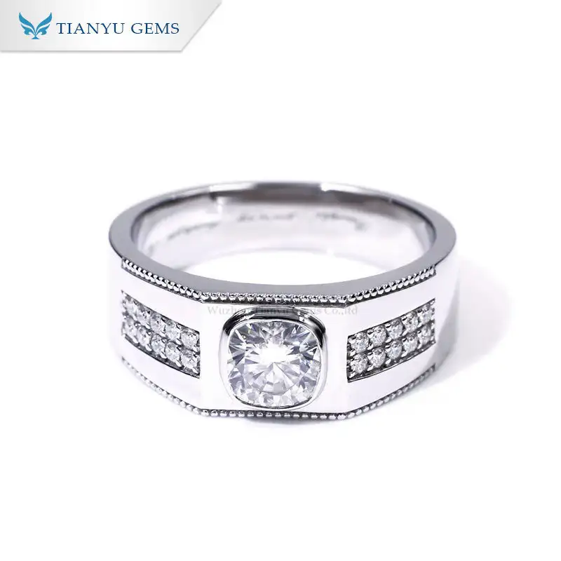 Quality Tianyu gems cushion cut moissanite 1ct white gold material wedding ring for men Manufacturer 1