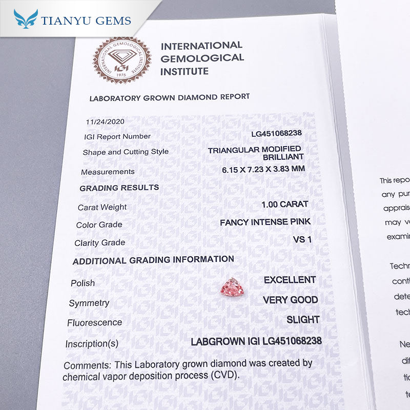 Tianyu Gems 1.0 carat Fancy Intense Pink color VS1 niche luxury model lab  grown diamond necklace 4