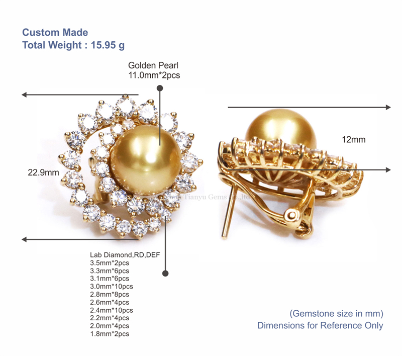 Tianyu Gems Golden Pearl Round Lab Grown Diamond Stud Earrings 5