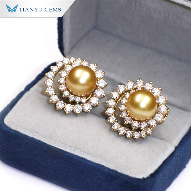 Tianyu Gems Golden Pearl Round Lab Grown Diamond Stud Earrings 2