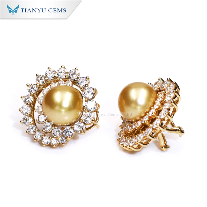 Tianyu Gems Golden Pearl Round Lab Grown Diamond Stud Earrings 3