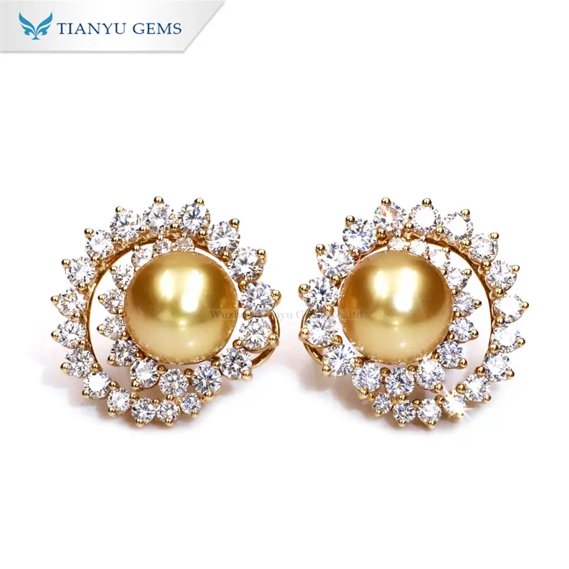 Tianyu Gems Golden Pearl Round Lab Grown Diamond Stud Earrings 1