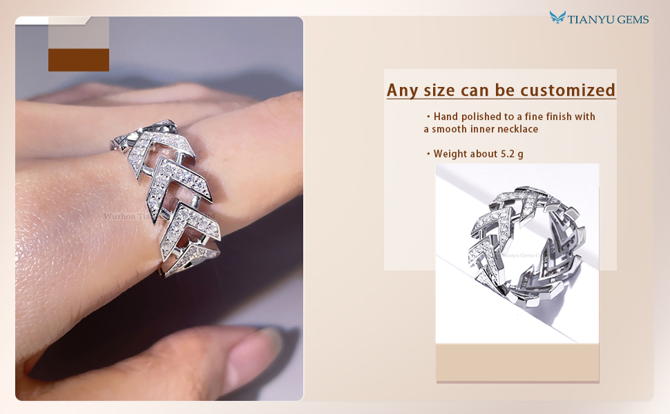 Tianyu Gems wholesale moissanite jewelry full diamond arrow cutout cuban men's moissanite ring 7