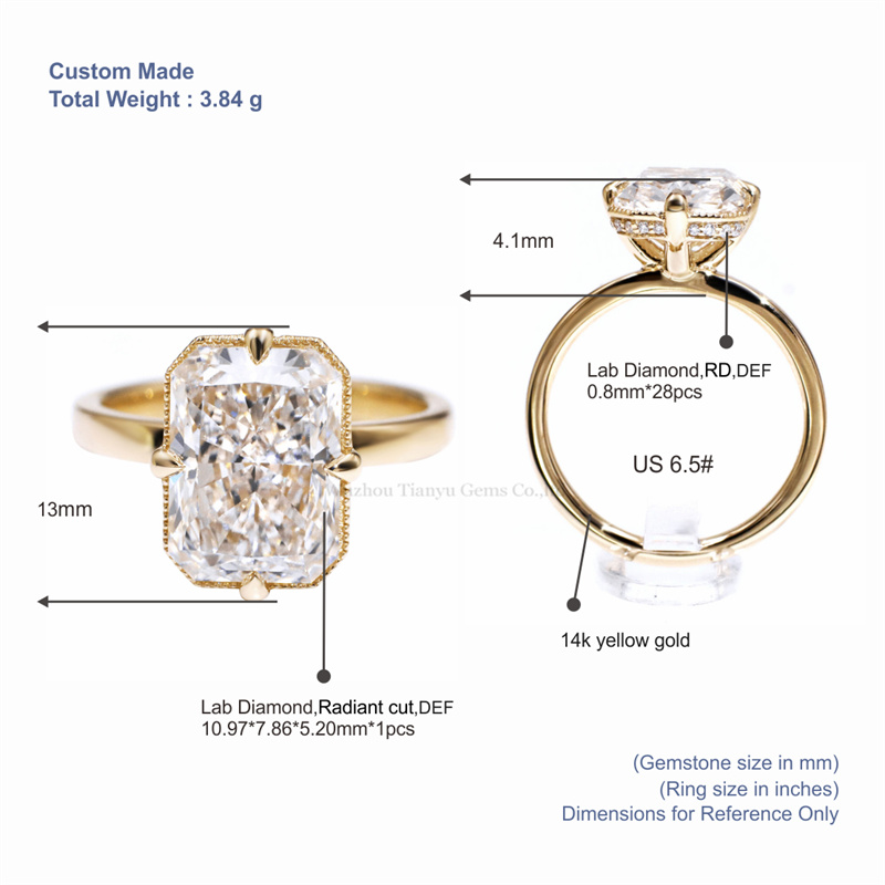 Tianyu Gems Radiant Cut Lab Grown Diamond Engagement Rings 14k Yellow Gold Ring 5