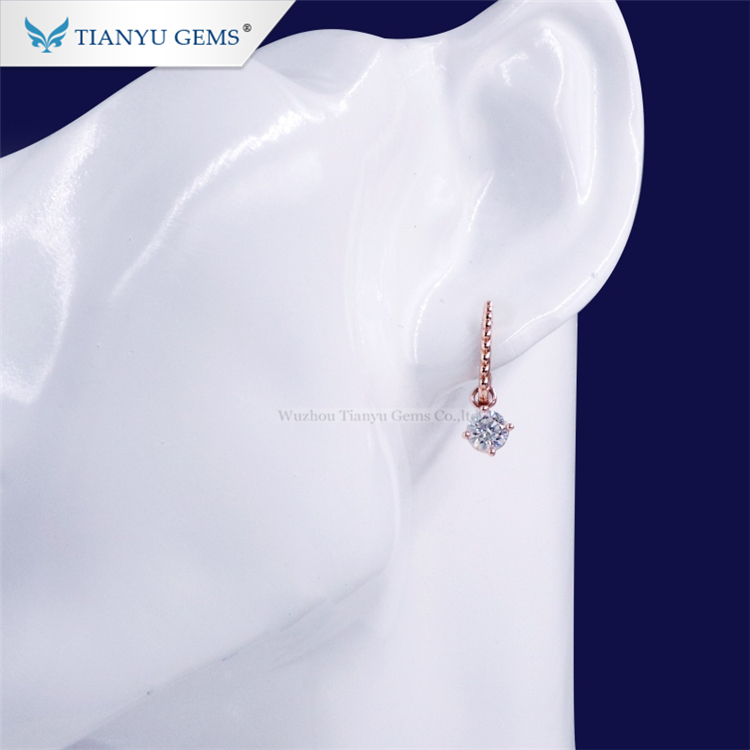 Tianyu Gems New Products 14k Rose Gold 1ct Moissanite Diamonds Charm Earring for Daily Wear
