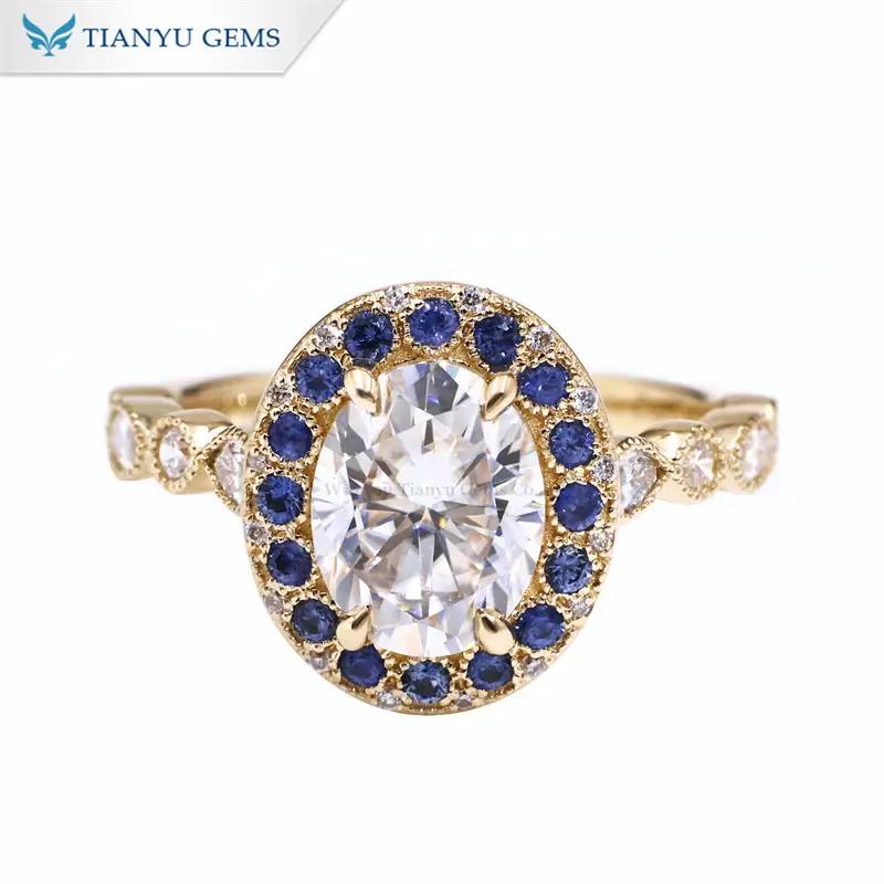 Tianyu Gems Moissanite Sapphire Ring 14k Oval Cut Engagement Ring 1