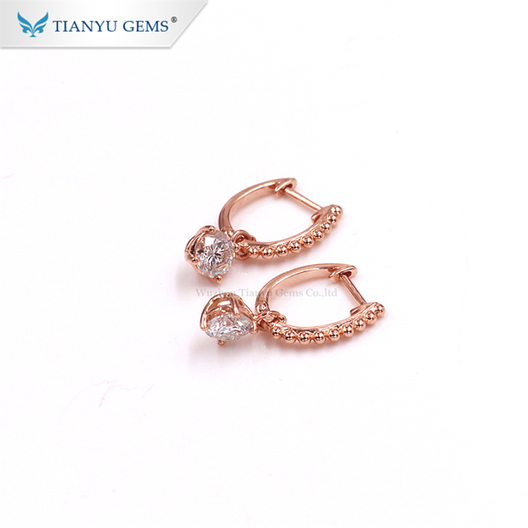 Tianyu Gems New Products 14k Rose Gold 1ct Moissanite Diamonds Charm Earring for Daily Wear