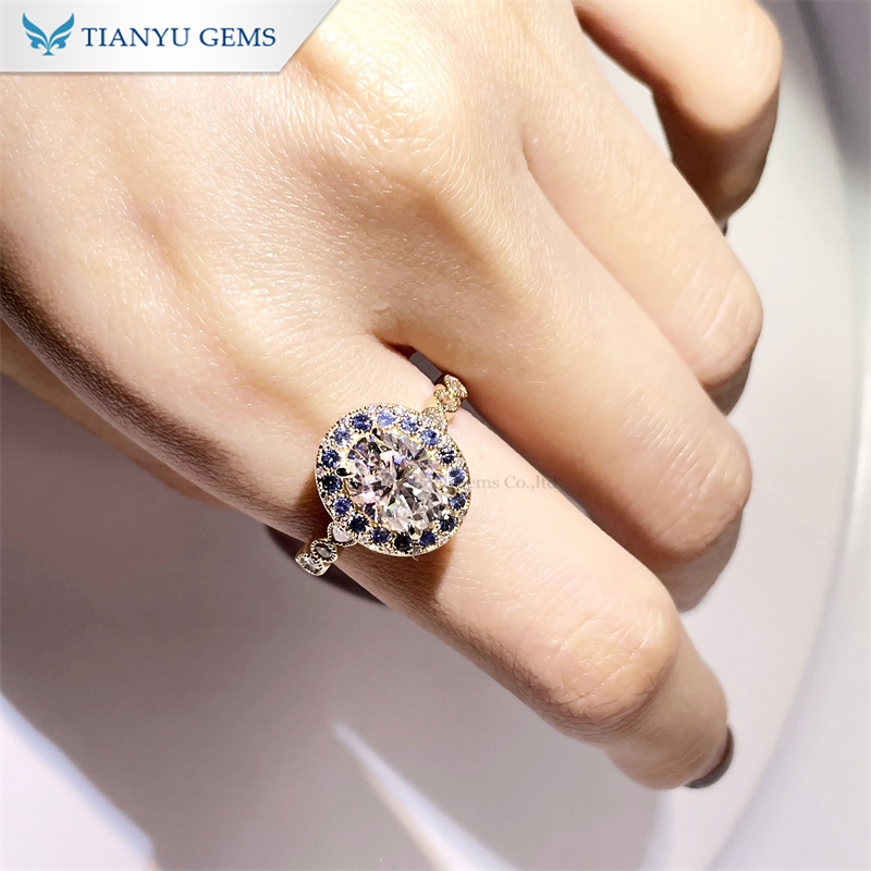 Tianyu Gems Moissanite Sapphire Ring 14k Oval Cut Engagement Ring 4